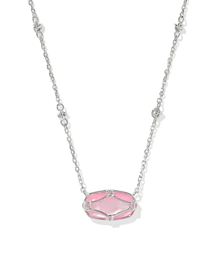 Kendra Scott Womens Elisa Lattice Frame Short Pendant Necklace Silver Blush Ivory Mother Of Pearl One Size