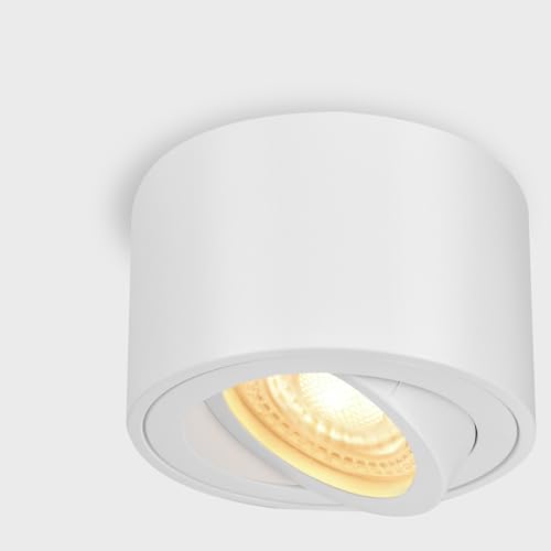 GeyouLux 1x Spots de Plafond Blanc - Extra plat & pivotant à 38° - Ø80x50mm - Spot en saillie Orientable - 5W 500LM 3000K - Module LED 230V Inclus - Aluminium LED Plafonnier Spot