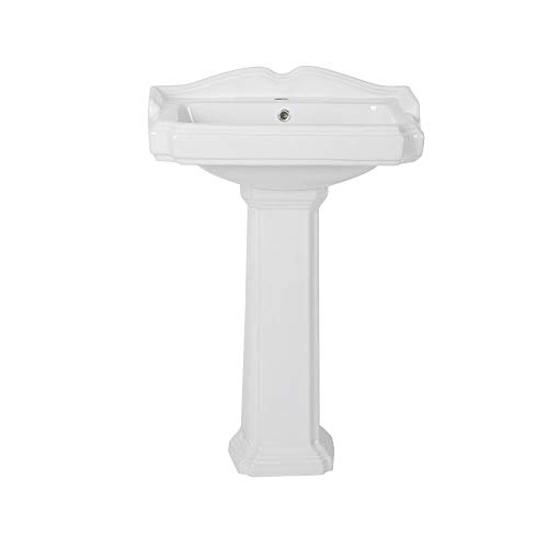 Milano Windsor - Traditional 590mm x 495mm White Ceramic Full Pedestal Bathroom Basin Sink - 1 Tap Hole