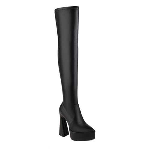 Bottes hautes à enfiler talon épais bout pointu pour fête et cosplay