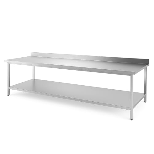 Générique Table INOX Professionnelle Adossée – 2000 x 600 mm – Grande Table de Travail – Dosseret 100 mm – Étagère Inférieure – Charge 150 kg