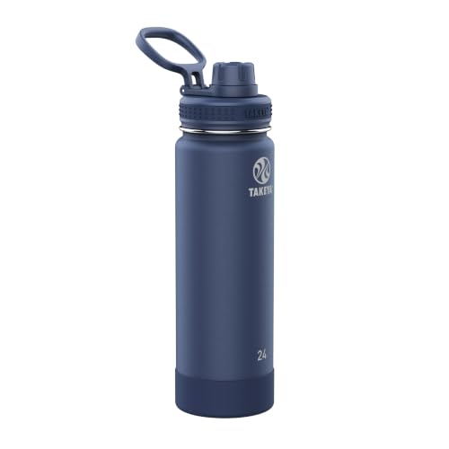 Image of Takeya Actives Stainless Steel Water Bottle, Insulated Spout Lid, Keeps Drinks Cold 24 Hrs, Leakproof, Durable, Dishwasher Safe, Ideal for Gym, Travel, Fits Most Cup Holders, 24 oz /Midnight Blue