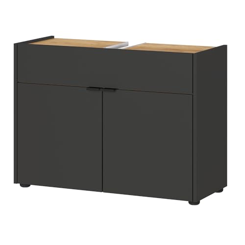 Lomadox Waschbeckenunterschrank Badezimmerschrank Waschtischunterschrank Badschrank modern in Graphit mit Eiche Navarra