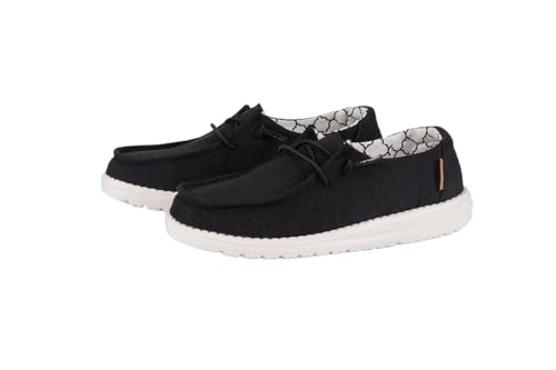 Image of HEYDUDE Girl's Wendy Youth Linen Black Size 9 | Girl's Shoes | Girl's Lace Up Loafers | Comfortable & Light-Weight
