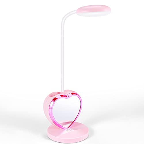 Jrudjsnhhty LáMpara de Escritorio LED para NiñAs, LáMpara de Escritorio LED Recargable con Puerto de Carga USB y PortaláPices, Atenuable Rosa para el Cuidado de los Ojos