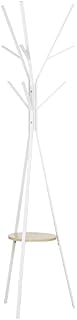 HOMCOM 180cm Free Standing Metal Coat Rack Stand 9 Hooks Clothes Tree with 1 Shelf Hat Display Hall Tree Hanger Bag Umbrella Hanging Organiser for Hallway Bedroom Waiting Room Living Room White