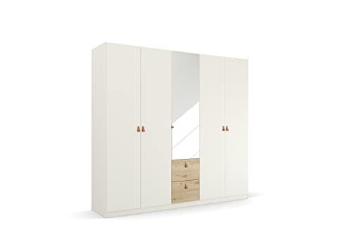 Rauch Möbel Homey by Quadra Spin Schrank Drehtürenschrank, Weiß-Eiche Artisan, Holz, 5-TRG. mit Spiegel, inkl. 3 Kleiderstangen, 3 Einlegeböden, 2 Schubladen, Griffe Lederlasche, BxHxT 226x210x54 cm Rauch Möbel Homey by Quadra Spin Schrank Drehtürenschrank, Weiß-Eiche Artisan, Holz, 5-TRG. mit Spiegel, inkl. 3 Kleiderstangen, 3 Einlegeböden, 2 Schubladen, Griffe Lederlasche, BxHxT 226x210x54 cm