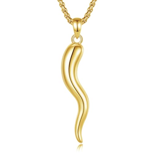 EUDORA 18K Gold-Plated Sterling Silver Italian Horn Necklace for Women
