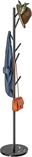 Isyunen Porte-manteau de sol avec 8 crochets en métal en forme d'arbre et accrocher les vêtements la base ronde et stable en marbre-noir