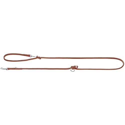 Hunter Verstellbare Hundeführleine SOHO Round MINI, Farbe: Cognac, Rindsleder, 3-Fach verstellbar, weich & geschmeidig, leicht & robust, für kleine Hunde & Welpen, Made in Germany, Größe: 8/200