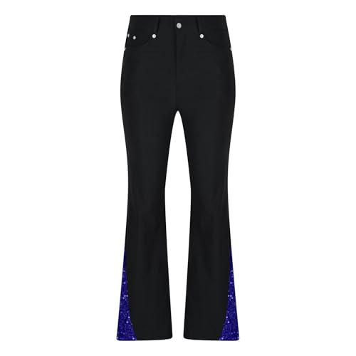 Men's Dress Jeans Retro Sequin Front Button Patchwork Flare Wide Leg Trousers Slim Fit Disco Party Pants with Pockets3
