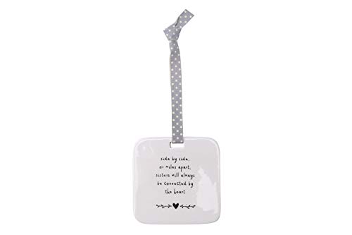 Image of CGB Giftware | Hanging Ornament Plaque Sign | Ceramic | ‘Sisters will always be connected by the heart' | Gift for Birthday Christmas New Job Graduation | GB04533E