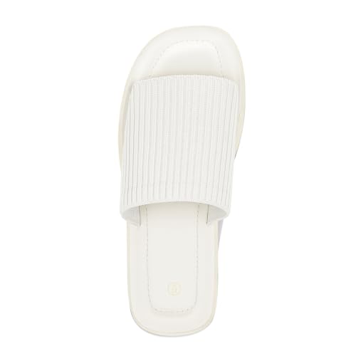 mysoft Women's Platform Sandals 1.8 Inch Slip On Comfortable Knit Open Toe Flatform Chunky Slide Sandals White 6