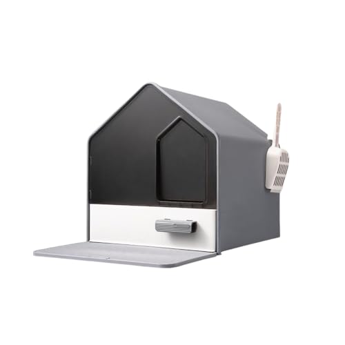SOLLENT猫トイレ ドーム型 大型 猫用トイレ本体 システム 引き出し式 猫砂飛散防止 掃除簡単 キャット 密閉型 ドア付き 抗菌防臭 猫用品 おしゃれ 抗菌防臭 (グレー,46*41*46CM)