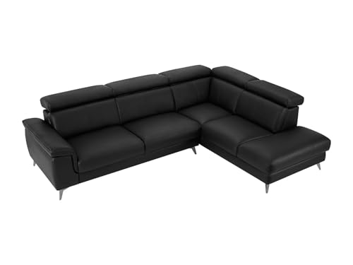 Vente-unique - Canapé d'angle Droit en Cuir Noir MARAMBA