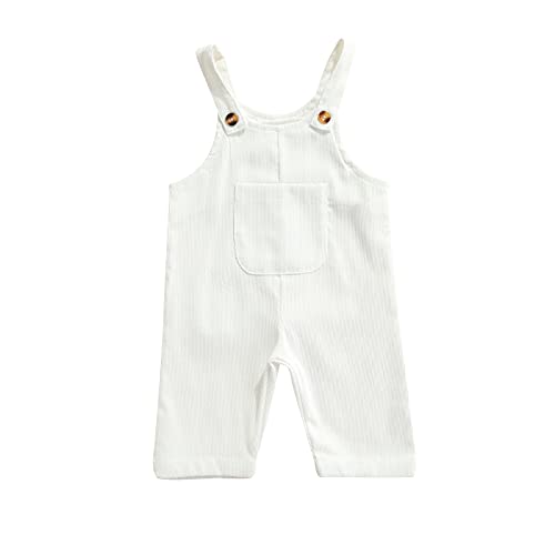 Newborn Baby Boy Girl Summer One Piece Button Suspender Overalls Jumpsuit Sleeveless Plain Romper Outfit Bib Pants (A-White, 12-18 Months) #TOP25