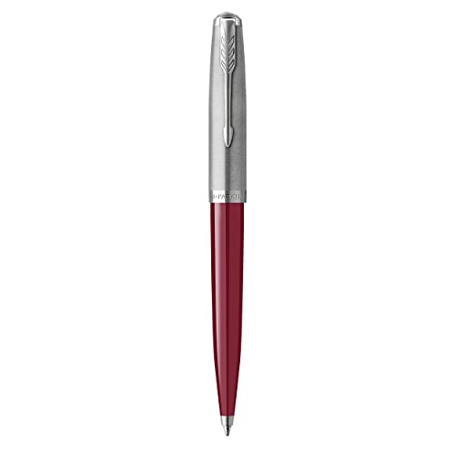 Image of Parker 51 Ballpoint Pen Burgundy Barrel with Chrome Trim Medium Point with Black Ink Refill Gift Box