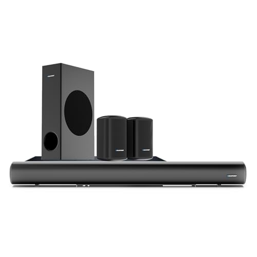 Image of Blaupunkt SBW Chicago HT5.1 Soundbar with Wired Subwoofer & Satellites, Bluetooth, HDMI, Optical, USB, AUX, DSP Sound, Remote Control for Room Home Theater (Black)