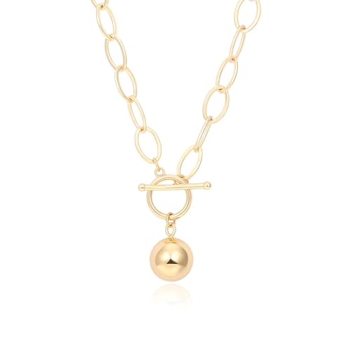 KOOUNUATA 18K or Chunky chaîne collier pour les femmes Harmony boule pendentif boucle boucle bijoux cadeau 20 ''