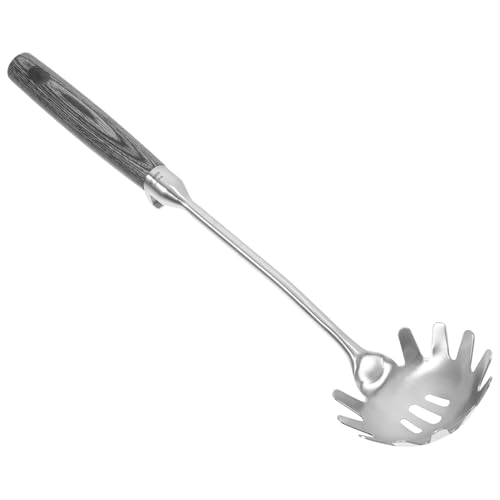Alipis Pasta Cookware Stainless Steel Spaghetti Spoon Pasta Fork Spaghetti Spatula Pasta Serving Spoon with Teeth Spaghetti Ladle Noodle Strainer Spoon with Wood Ergonomic Handle
