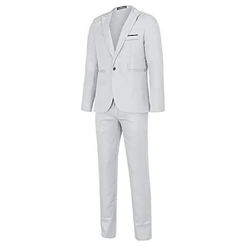 waitFOR Mens Suits 2 Piece Casual Jacket Trousers One Button Formal Blazer Solid Color Prom Bachelor Party for Men Costume Suit Slim Fit Wedding Dinner Tuxedo 6 Colors Available White, L Cover