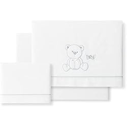 Sabana Encimera Cuna 60X120 mibebestore Sabanas 100% Algodón Cuna 60X120 - Corazón Oso Gris (Bajera+encimera+Funda Almohada)