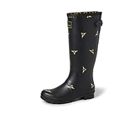 Joules Women's Welly Print Rain Boots,Black Metallic Bees,4 UK