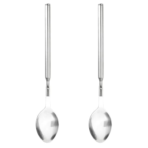 2 cucharas telescópicas, 63 cm, acero inoxidable, cucharas largas retráctiles para utensilios de cocina de barbacoa, cucharas extensibles para salsas de barbacoa, cubiertos, utensilios de cocina