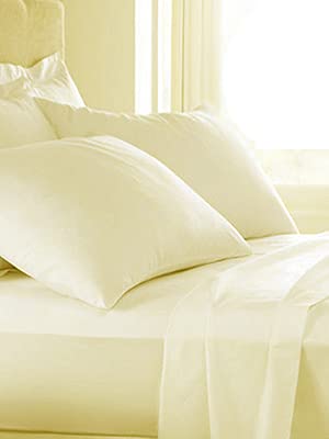 T-HEgyptian Cotton 800 Thread Count 32CM/12 inch Extra Deep Fitted Sheet, Long Staple Sateen Weave Soft Breathable Luxury Bedding Fitted Bedsheet - Elasticated (Cream, King)