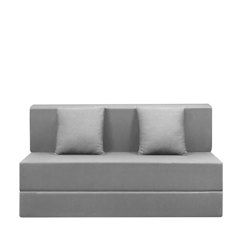 Image of Easy Foldable Two Seater Sofa Cum Bed in Grey Color Jute Fabric Washable Cover with Two Cushion 4x6 Feet for Home & Office Guest Room