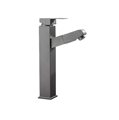 Foto di Rubinetto Lavabo Rubinetto Per Lavabo Da Appoggio Soprapiano In Acciaio Inossidabile Estraibile Grigio Lavabo Da Bagno Rubinetto Per Lavabo Sottopiano Caldo E Freddo Grigio Alto