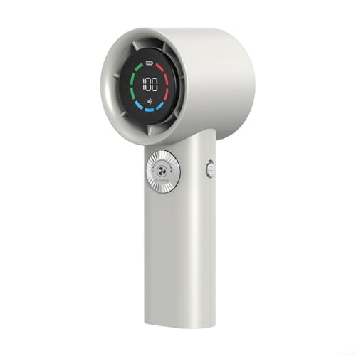 Ventilador de mano portátil, velocidad infinitamente ajustable, compacto y ligero, batería de 2000 mAh, pantalla LED (blanco)