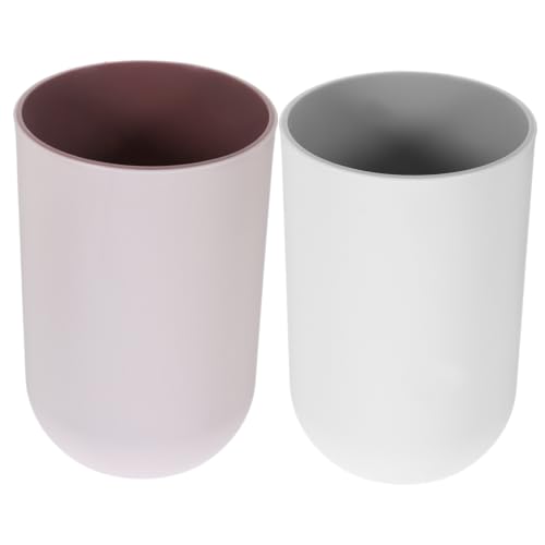 PRETYZOOM 2pcs Toothbrush Holder and Mouthwash Cup Dual Color Drinking Cups for Bathroom Use Sturdy Capacity for Rinsing and Drinking Grey