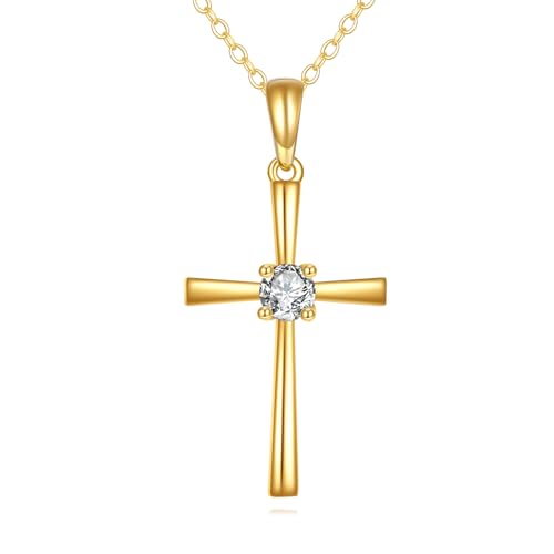 SISGEM 14k Gold 0.15 ct Lab Grown Diamond Cross Necklace for Women, 16-18 Inches
