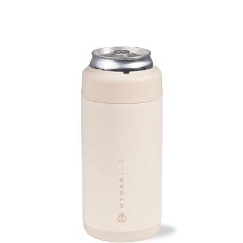 HydroJug Slim Can Cooler - 2-in-1 Insulated Can Cooler Cup - Stainless Steel Slim Can Holder with Non-Slip Rubber Base - Screw-Top Lid - Dishwasher Safe - 12oz, Cream