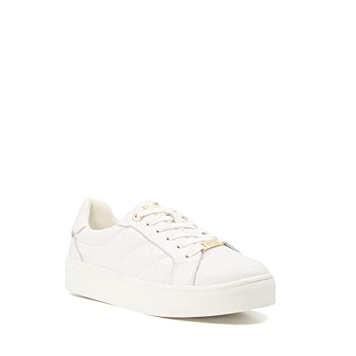 Image of Dune Ladies Women's Excitement Quilted Lace-Up Trainers Size UK 8 White Flat Heel Trainers