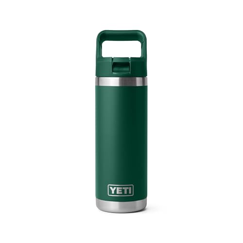 Image of YETI Rambler 18 oz Bottle, Vacuum Insulated, Stainless Steel with Straw Cap, Black Forest Green