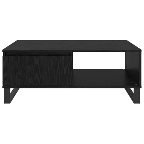 Tonture Couchtisch Schwarz Eichen-Optik 90x60x35cm, Holzwerkstoff, mit Schublade, 2 Staufächer, Modernes Design für Wohnzimmer, Industrial Stil – Bild 7