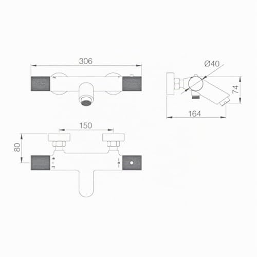 Grifo de bañera termostático oro cepillado Line Imex BTD038-4OC, Grifo De Ducha, Mezclador de Ducha Para Baño con Manguera y Soporte, Montaje en pared