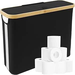 Toilet Roll Storage, Bathroom Storage Box Holder Stand with Side Window and Lid, Multifunctional Toilet Paper Basket Cabinet, Free Standing Box Unit Organizer for Bathroom RV