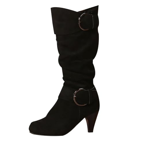 Botas de tacón transpirable para mujer de moda de tacón alto vaquero botas a prueba de viento elegantes vintage al aire libre antideslizante botas pantorrilla zapatos mujer, Le Noir, 36 EU