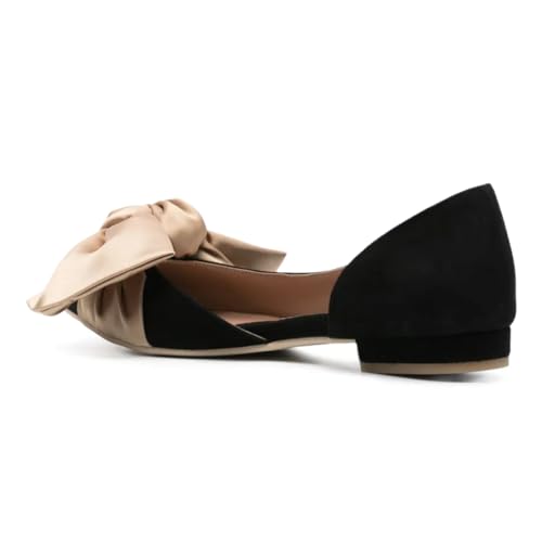 FOWT Women Lovely Bowknot Pointed Toe Flats Slip on Low Heel D'Orsay Pumps Comfy Leisure Daily Dress Shoes Size 4-16 US3