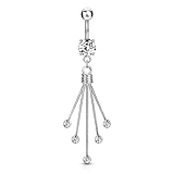 14g Grade 23 Titanium Jeweled CZ Fancy Dangle Belly Button Ring