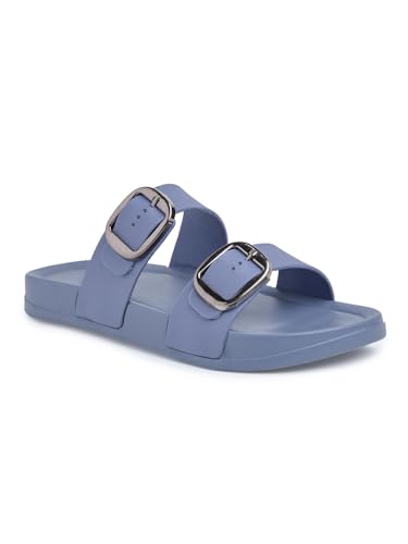 Image of Creattoes Women & Girls Comfort Slide Sandals | Triple Buckle Slip-On Flats | Soft Cushioned Anti-Skid Sole for Casual Wear | CR82