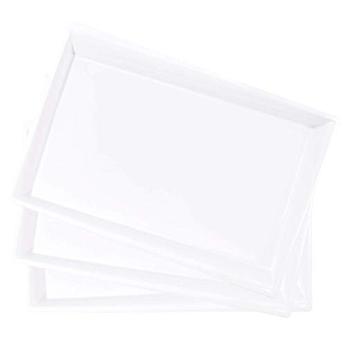 LLSF 12 Pack White Plastic Serving Tray 15 x 10 Rectangular Irregularly Food Trays Disposable Serving Platters Perfect for Buffet Parties