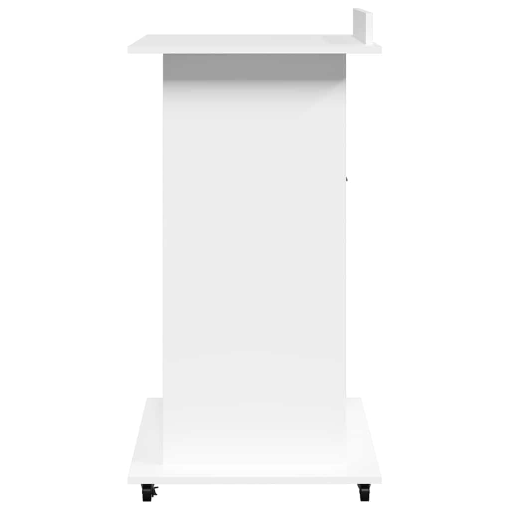 vidaXL Leggio con Ruote e Cassetto Bianco 55x55x107 cm in Multistrato, podio, postazione relatori, banco da pavimento, pedana, pulpito