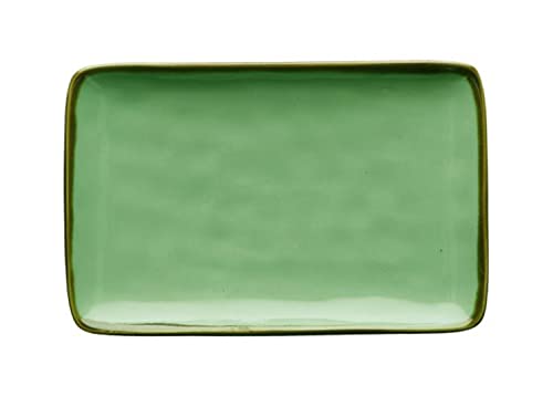 Teller rechteckig Steingut Servierplatte Eckig Platte CONCERTO VERDE ACQUA Grün 20x13cm Cover