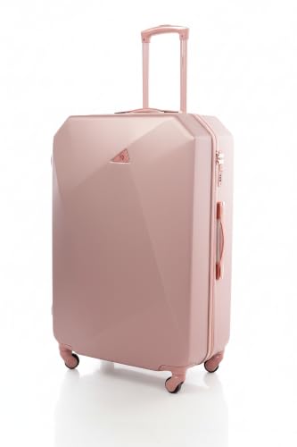 RGL – Reisekoffer – Trolley – Eleganter Koffer XXL - Hartschalenkoffer mit TSA aus ABS - Zahlenschloss und 4 Rollen, Teleskopgriff, 2 Fächern, Neopren-Griffen, für Reisen – 941, Gold-rosa L
