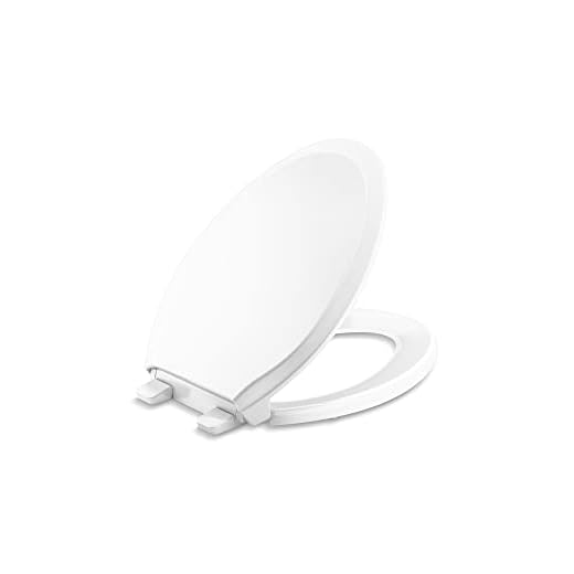 KOHLER 4734-RL-0 Rutledge ReadyLatch Elongated Toilet Seat, Quiet-Close Lid and Seat, Countoured Seat, Grip-Tight Bumpers and Installation Hardware, White