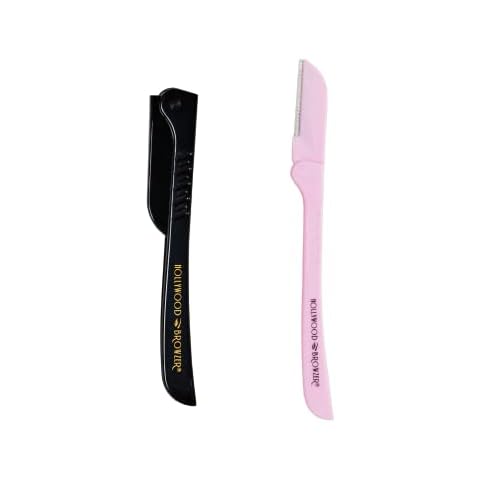 Hollywood Duo Browzers with Protective Pouch For Eyebrow Shaping, Removing Unwanted Hair and Dermaplaning/Exfoliation Black and Pastel Pink Cover